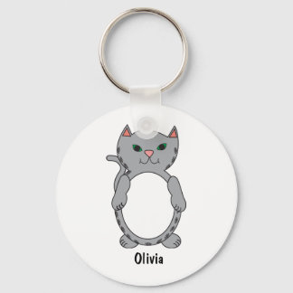 Grey Tabby Cat Cute Personalise Key Ring