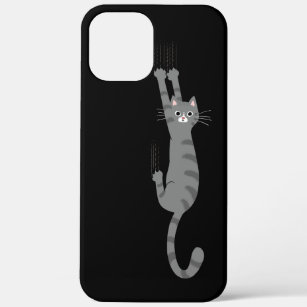 Grey Tabby Cat Hanging On   Funny Grey Striped Cat iPhone 12 Pro Max Case