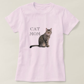 Grey Tabby Cat Mum Pink T-Shirt