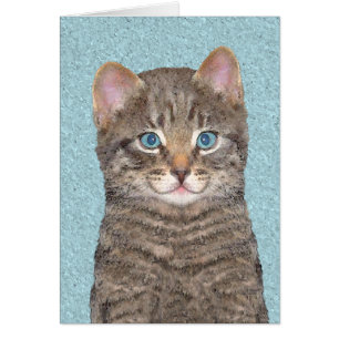 Grey Tabby Cat Painting - Cute Original Cat Art