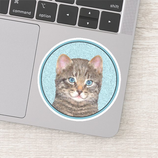 Grey Tabby Cat Painting - Cute Original Cat Art (Detail)
