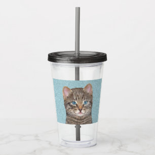 Grey Tabby Cat Painting - Cute Original Cat Art Acrylic Tumbler