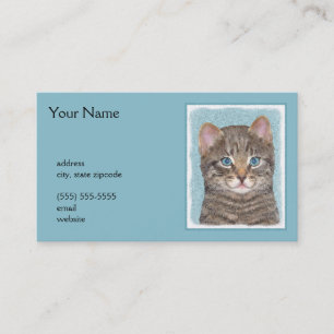 Grey Tabby Cat Painting - Cute Original Cat Art Business Card