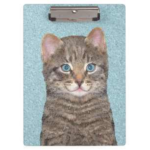 Grey Tabby Cat Painting - Cute Original Cat Art Clipboard