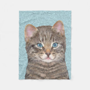 Grey Tabby Cat Painting - Cute Original Cat Art Fleece Blanket