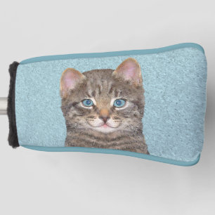 Grey Tabby Cat Painting - Cute Original Cat Art Golf Head Cover