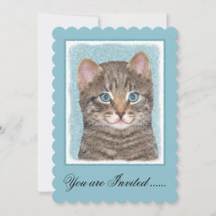 Grey Tabby Cat Painting - Cute Original Cat Art Invitation