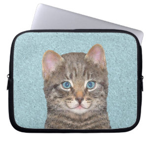 Grey Tabby Cat Painting - Cute Original Cat Art Laptop Sleeve
