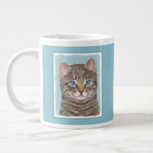 Grey Tabby Cat Painting - Cute Original Cat Art Large Coffee Mug