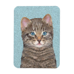 Grey Tabby Cat Painting - Cute Original Cat Art Magnet