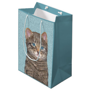 Grey Tabby Cat Painting - Cute Original Cat Art Medium Gift Bag