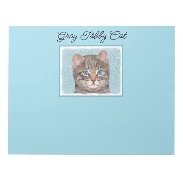 Grey Tabby Cat Painting - Cute Original Cat Art Notepad (Front)