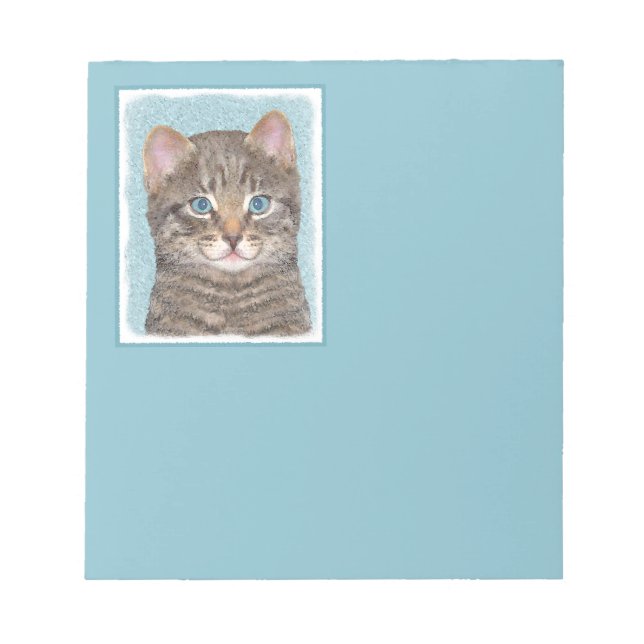 Grey Tabby Cat Painting - Cute Original Cat Art Notepad (Front)