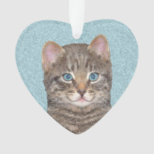 Grey Tabby Cat Painting - Cute Original Cat Art Ornament