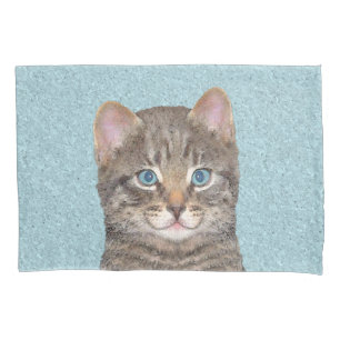 Grey Tabby Cat Painting - Cute Original Cat Art Pillowcase