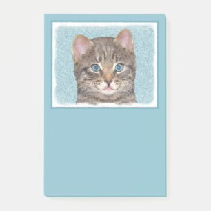 Grey Tabby Cat Painting - Cute Original Cat Art Post-it Notes