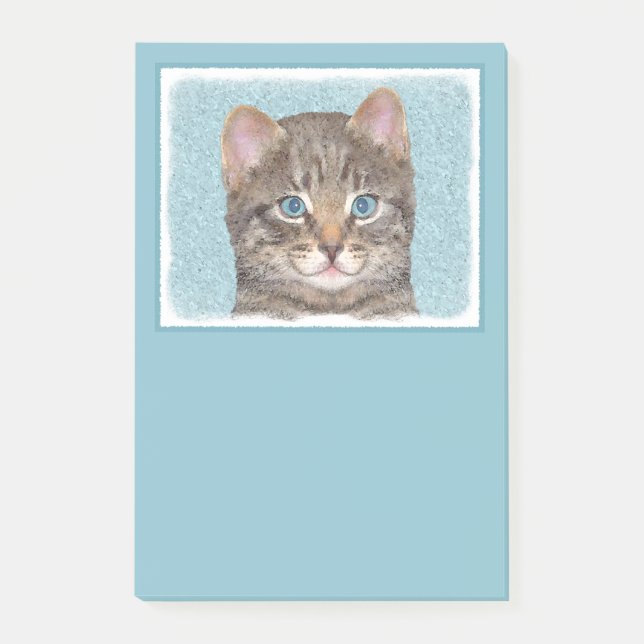 Grey Tabby Cat Painting - Cute Original Cat Art Post-it Notes (Front)