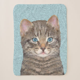 Grey Tabby Cat Painting - Cute Original Cat Art Sherpa Blanket