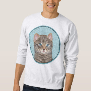 Grey Tabby Cat Painting - Cute Original Cat Art Sweatshirt