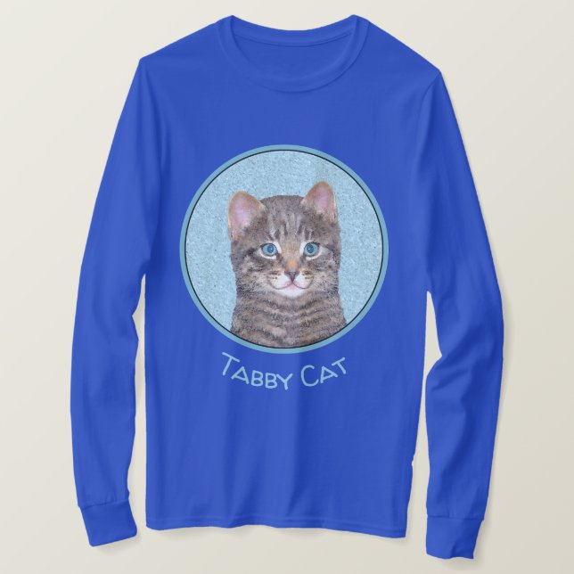 Grey Tabby Cat Painting - Cute Original Cat Art T-Shirt (Design Front)
