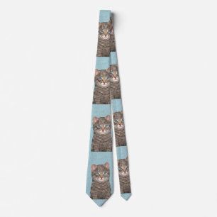 Grey Tabby Cat Painting - Cute Original Cat Art Tie