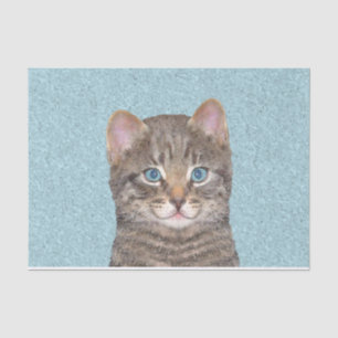 Grey Tabby Cat Painting - Cute Original Cat Art Tissue Paper