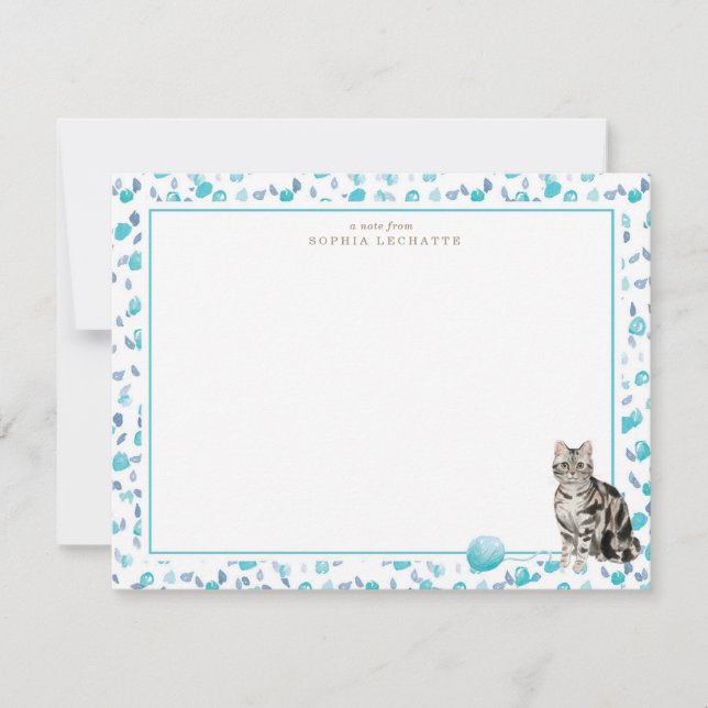 Grey Tabby Cat Personalised Stationery Card (Front)