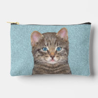 Grey Tabby Cat Portrait Painting Cute Original Art