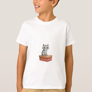 Grey Tabby Cat Sitting on Red Box Kids T-Shirt