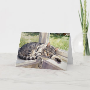 Grey Tabby Cat Study C In Watercolors Card