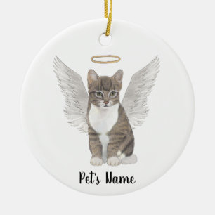Grey Tabby Cat Sympathy Memorial Ceramic Tree Decoration