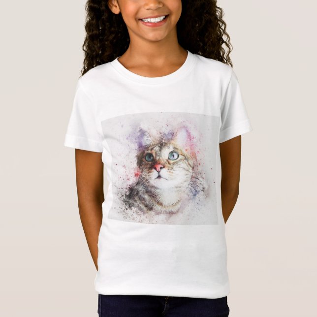 Grey Tabby Cat T-shirt Girls (Front)
