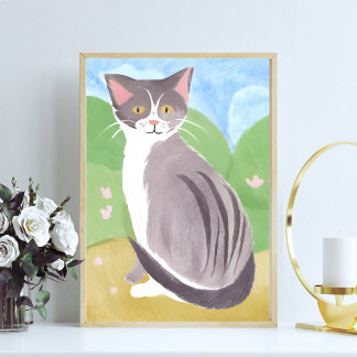 Grey Tabby Cat | Watercolor Painting Poster