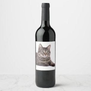 Grey Tabby Cat Wine Label