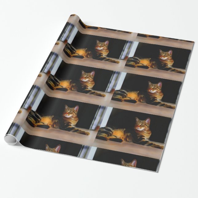 Grey Tabby cat wrapping paper (Unrolled)