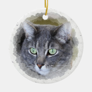 grey tabby ceramic tree decoration
