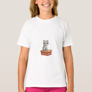 Grey Tabby Kitten Sitting on a Red Box Kids T-Shirt