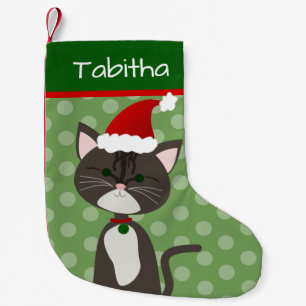 Grey Tabby Santa Kitty Small Christmas Stocking
