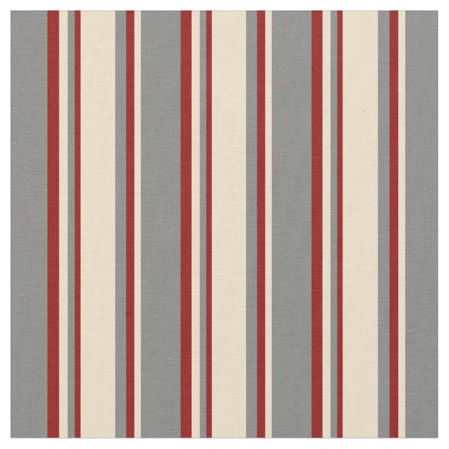 Grey, Tan, and Dark Red Coloured Pattern Fabric (Close Up)