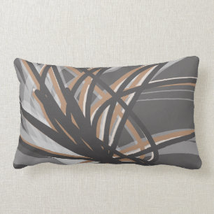 Grey & Tan Artistic Abstract Ribbons Lumbar Cushion