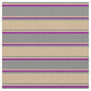 Grey, Tan & Purple Lines/Stripes Pattern Fabric