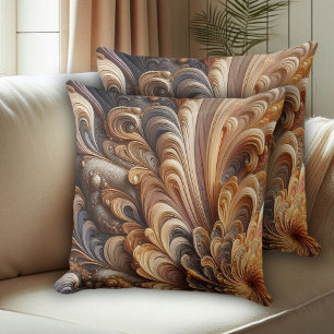 Grey & Tan Sculpted Floral & Feather Pattern Cushion