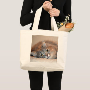 Grey, Tan, White Long-Haired Cat by Shirley Taylor Large Tote Bag