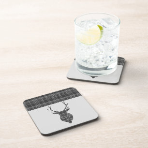 Grey Tartan Pattern Stag Coaster