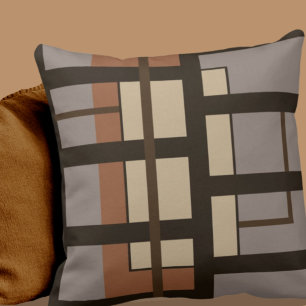 Grey Taupe Dark Brown & Beige Geometric Design Thr Cushion