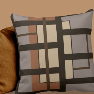 Grey Taupe Dark Brown & Beige Geometric Design Thr Cushion