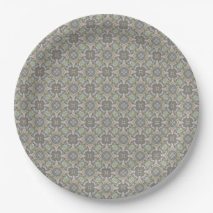 Grey, Taupe, Green Diamond Tiled Pattern Paper Plate