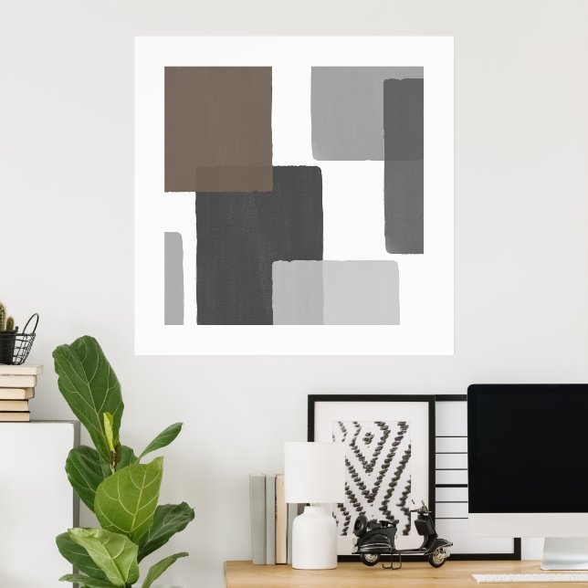 Grey Taupe White Geometric Modern Minimalist  Poster (Home Office)
