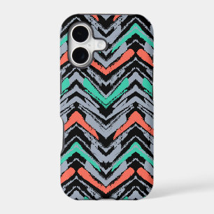 Grey, Teal, And Coral Hand Drawn Chevron Pattern
