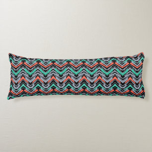 Grey, Teal, And Coral Hand Drawn Chevron Pattern Body Cushion